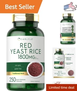 Red Yeast Rice - Traditional Formula - 250 Capsules - Non-GMO, Gluten Free - Picture 1 of 9