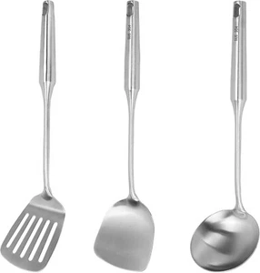 3Pcs Stainless Steel Kitchen Utensils Set - 15" Long Soup Ladle, Wok Spatula, Sl - Picture 1 of 8