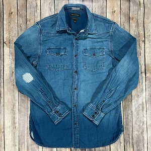 Banana Republic Denim Pearl Snap Camden Shirt Medium Mens Blue Jean Western - Picture 1 of 7