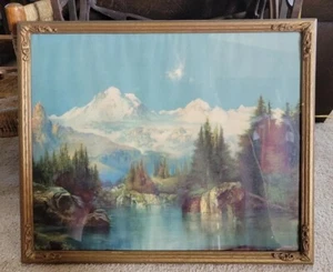 Antiker gerahmter Thomas Moran Druck Rocky Mountains Landschaft Tonalist goldfarben - Bild 1 von 18
