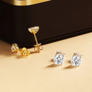 0.2-2ct Round Cut D VVS1 Lab-created Diamond Stud Earrings Men Women S925 Silver - Picture 1 of 21
