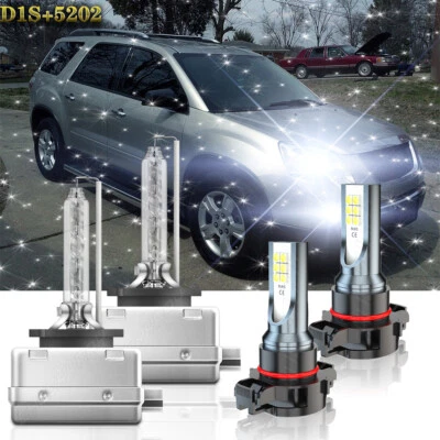 For GMC Acadia 2007-2012 D1S Xenon HID Headlight+5202 LED Fog Light Bulbs 4x Kit - Image 1 of 4