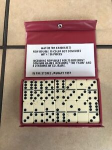 Vintage Double Six Dominoes by Cardinal in Red Vinyl Travel Case