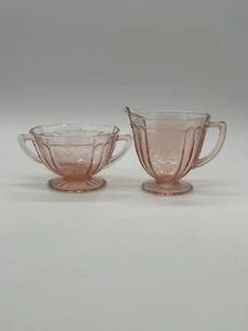 Pink Depression Glass Anchor Hocking Mayfair Open Rose Creamer & Sugar Bowl Set - Picture 1 of 7