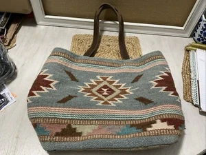 Scully Western Handbag Bohemian Aztec Tote Bag Oversized Brown/Blue READ - Picture 1 of 10