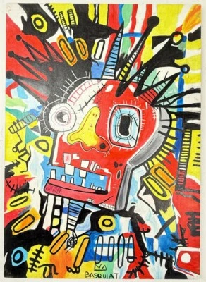 Pintura firmada y estampada al óleo sobre lienzo Jean-Michel Basquiat (hecha a mano), arte de colección Foto 1 de 4