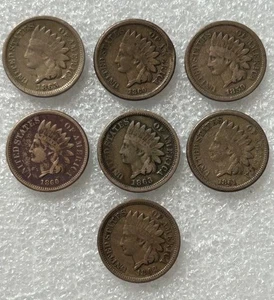Indian Head Pennies 1859, 1860, 1861, 1862, 1863 Civil War Era Lot #2463 Penny - Picture 1 of 4