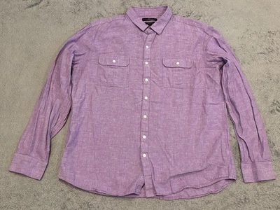 Camisa Marc Anthony Para Hombres XL Púrpura Calce Ajustado Manga Larga Abotonada Mezcla de Lino Foto 1 de 4