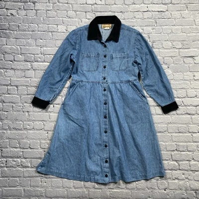Studio Ease Denim Dress Size 14 Blue Pinwale Corduroy Collar Chore Cottagecore - Image 1 of 4