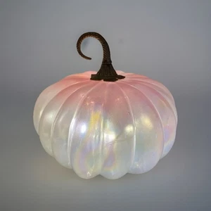 Large Iridescent PINK Glass LED Pumpkin, Fall Halloween Decor - Picture 1 of 8
