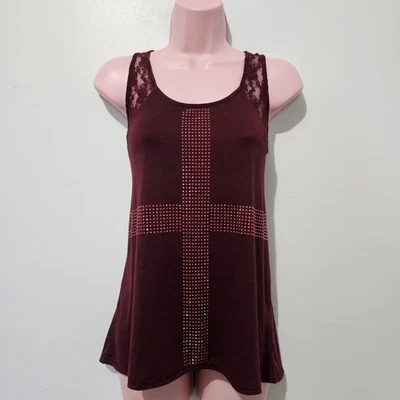 Tocador - Camiseta sin mangas de encaje deslumbrante Y2k - Talla M - Granate Foto 1 de 4