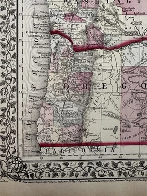 Oregon Washington Idaho Montana 1874 Mitchell coloreado a mano bonito mapa Foto 1 de 4