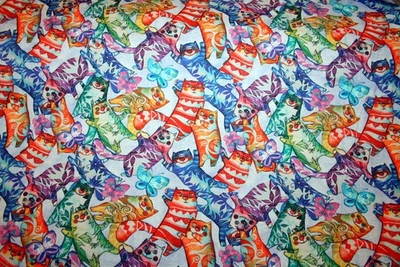 MASSED SUNSHINE CATS 0N BLUE DE BENARTEX - TELA 100% ALGODÓN Foto 1 de 4