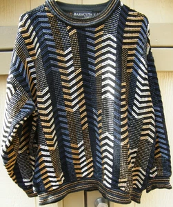 Vintage Baracuta Tundra Sweater Herren Medium schwarz braun 3D Strick Chevron Pullover - Bild 1 von 3
