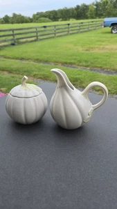 Lenox Kürbis Milchkännchen & Zucker Set weiß Keramik Herbst Thanksgiving Serviergeschirr 4,5" - Bild 1 von 9