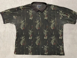 Big Dogs Polo Shirt Mens 4XL Black Palm Tree Drums Vintage Style 90s Summer Top - Picture 1 of 13