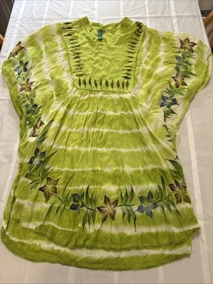 Vestido Aqua Azul Kafton Encubrimiento BoHo Floral Tie-dye Verde Blanco Verano Playa OS Foto 1 de 4