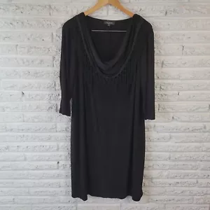 R&M Richards Womens Dress 18W Plus 3/4 Sleeve Black Fringe Cowl Neck Poly Blend - Picture 1 of 11