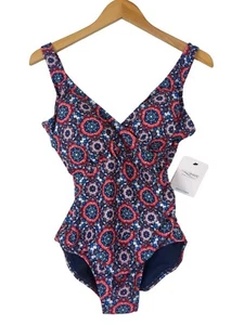 Dolfin Aquashape Swimsuit One Piece Womens 10 Tummy Control Red Pink Blue New - Picture 1 of 10