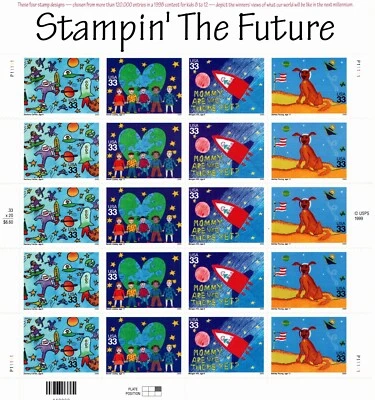 USA 2000 STAMPIN THE FUTURE CHILDREN PAINTING 20 STAMPS 33 CENT SC 3414-3417 MNH - Image 1 of 4