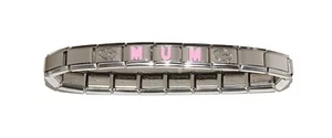 Pulsera Mamá en Letras Rosa con Corazones 9mm Dije Italiano - Regalo Día de la Madre - Imagen 1 de 1