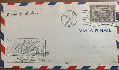 Toronto Ontario To London First Flight Air Mail Postal Cover - Image 1 of 2