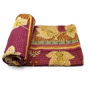 Vintage Kantha Quilt Indische Handarbeit Baumwolle Designer Bettwäsche Decke d - Bild 1 von 5