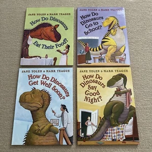 Lot 4 How do Dinosaurs Say Goodnight Go To School Get Well Eat Their Food Yolen - Picture 1 of 2