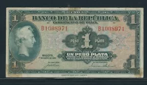 COLOMBIA BANKNOTES $1 1941 7 DIGITS SILVER CERTIFICATE - Picture 1 of 2