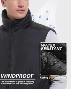 Mens Black Water-Resistant Quilted Puffer Vest With Zipper Closure Sz Large - Picture 1 of 4