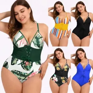 Women's Plus Size Bikini Printed Bouquet Waist - Picture 1 of 5