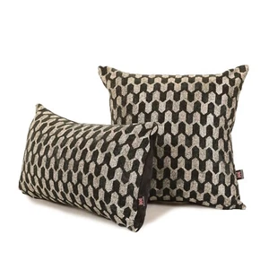 New Soft Woven Metallic Tones Silver Black Geometric Pattern Fabric Cushion - Picture 1 of 3