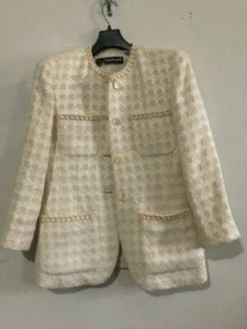 Anne Klein 11 Blazer Petite Size 6P Cream Tweed 2 Piece Skirt Suit Women Wool - Picture 1 of 10
