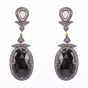 Pendientes de plata 925 piedras preciosas de ónix negro corte rosa diamante 1... - Imagen 1 de 7