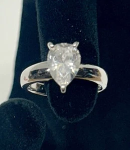 QVC Sterling Silver 1.5 Carat Pear Shaped Diamonique DQCZ Engagement Ring Sz 6.5 - Picture 1 of 7