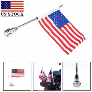 Universal American USA Flag pole Luggage Rack Mount For Harley Touring Chrome - Foto 1 di 9