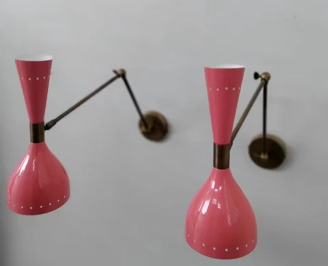 1950s Style Stelnovo Pink Diabolo Italian Long adjustable Wall Sconces Cover