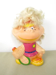 Vintage Soviet Russia Rubber Squeaky Toy Doll Female Tennis Playing Monkey 8" - Picture 1 of 6