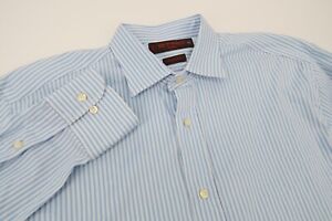 ETRO Milano Mens Dress Shirt Blue White Striped Cotton Long Sleeve Size 42
