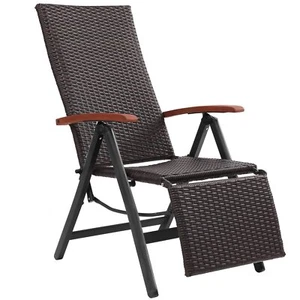 Aluminium Polyrattan Relaxsessel mit Fußablage Gartenstuhl Klappstuhl Liegestuhl - Bild 1 von 7