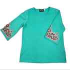 Bob Mackie Wearble Art Turquoise Tunic with Embroidered Stone Detail Size Small