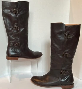 FRYE Paige Boots Sz 11B Tall Buckle Equestrian Riding Moto Dk Brown Leather Exct - Picture 1 of 10