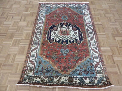 Alfombra oriental fina Serapi Heriz naranja oxidada anudada a mano 4 x 6'3 G12139 Foto 1 de 4