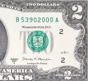 B 5390 2000 A : TRAILING YEAR 2000 $2 Two Dollar Bill Serial Number - Picture 1 of 3