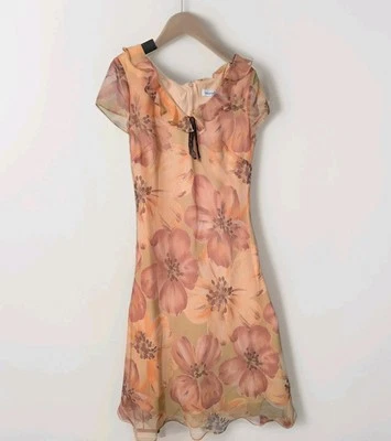 Vtg. Newport News 90s Y2K Floral Maxi Dress Size 10 Orange Cottagecore Feminine - Image 1 of 2