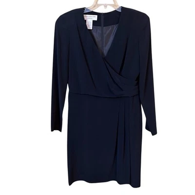 Jones New York Dresses Black Long Sleeve Faux Wrap Dress Size 10  - Image 1 of 4