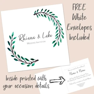 Personalised Wedding Invitations for Day Ceremony Green Botanical Folded Invite - Picture 1 of 4