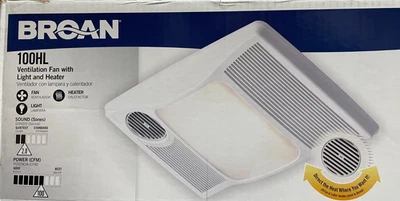 Broan Heater/Fan/Light 2-Sone 100-CFM White Lighted Bathroom Fan 100HL - Image 1 of 4