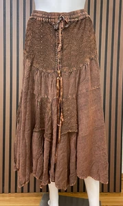 Maxi Festival Flor Para Mujer Talla Única Falda Marrón Boho Hippie Gitana Cordón - Imagen 1 de 6