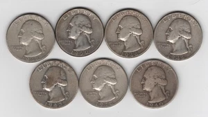 Lot Of 7 Silver Washington Quarters Circulated Ungraded Date Ranges 1940 - 1950 - Picture 1 of 2